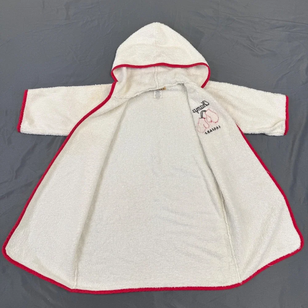 Vintage Caesars Palace Champ Hooded Terry Cloth Robe Kids Large White Red USA